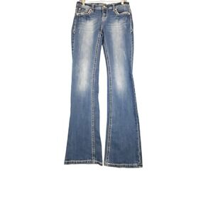 Grace in LA Jeans Womens 30 Embellished Cross Wings Bootcut‎ Denim Medium Wash
